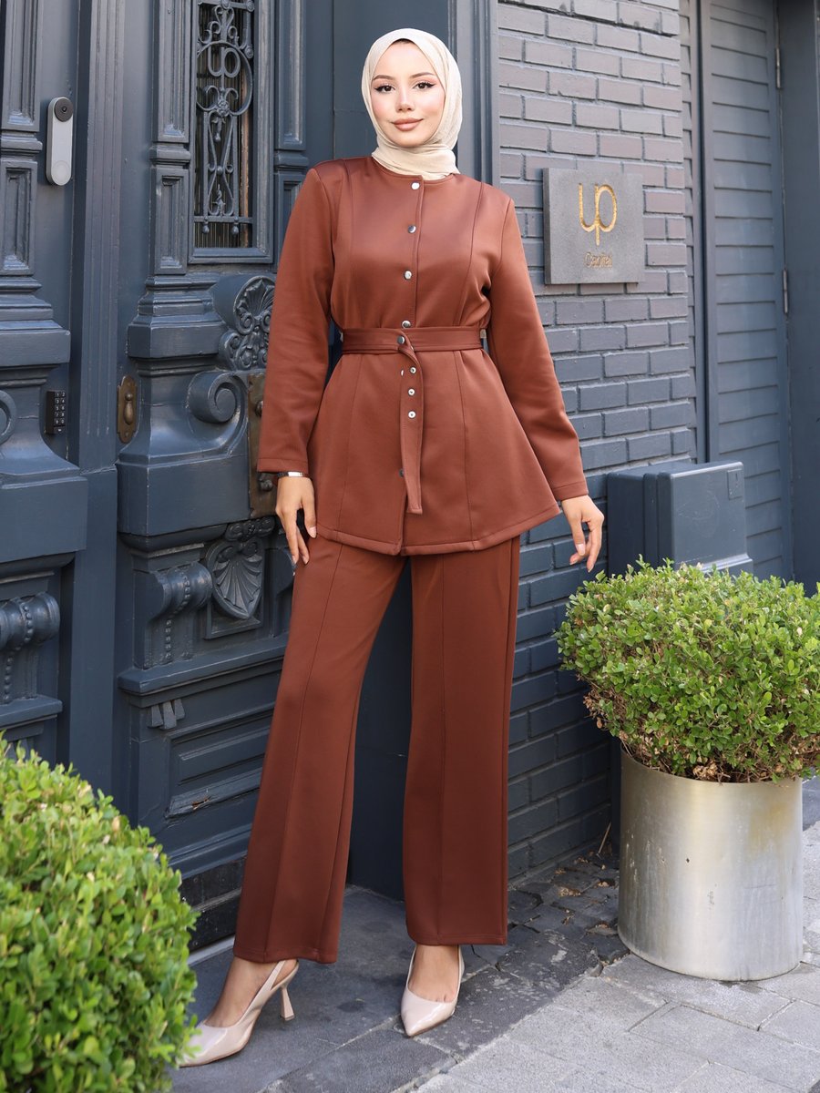 Vav Kahverengi Scuba Çıtçıtlı Ceket Pantolon Takım Vav Kahverengi Scuba Çıtçıtlı Ceket Pantolon Takım