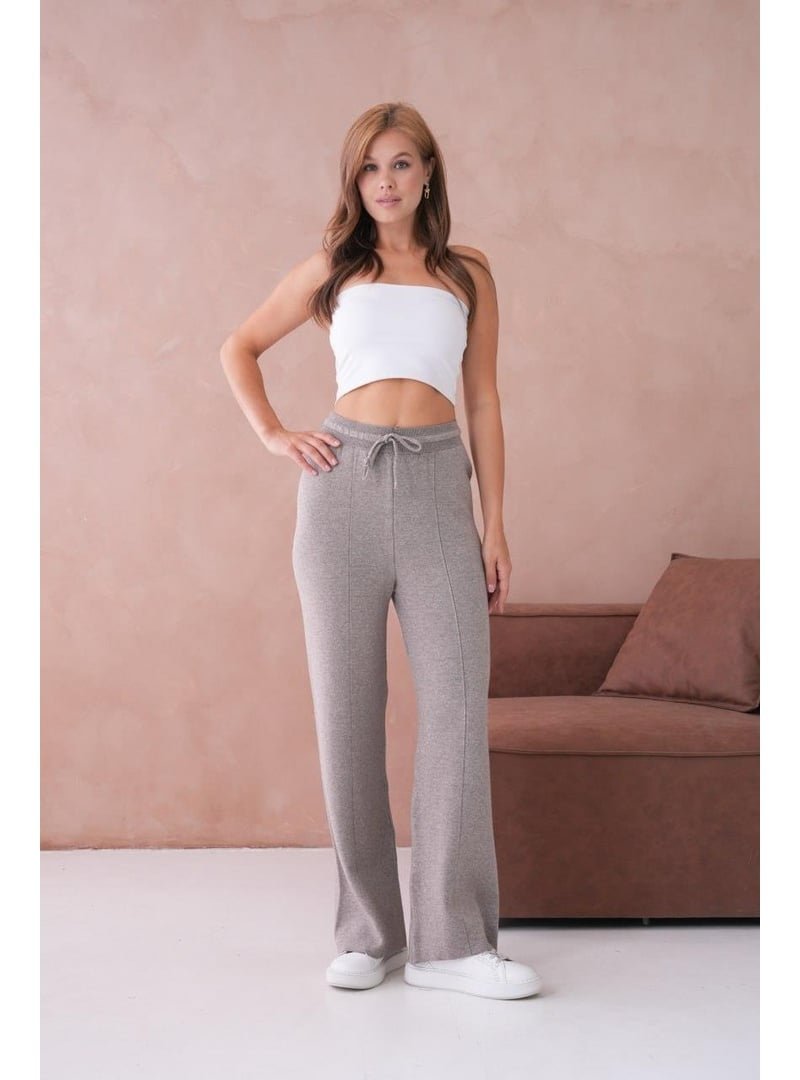 IŞŞIL Vizon Bağlamalı Esnek Palazzo Triko Pantolon