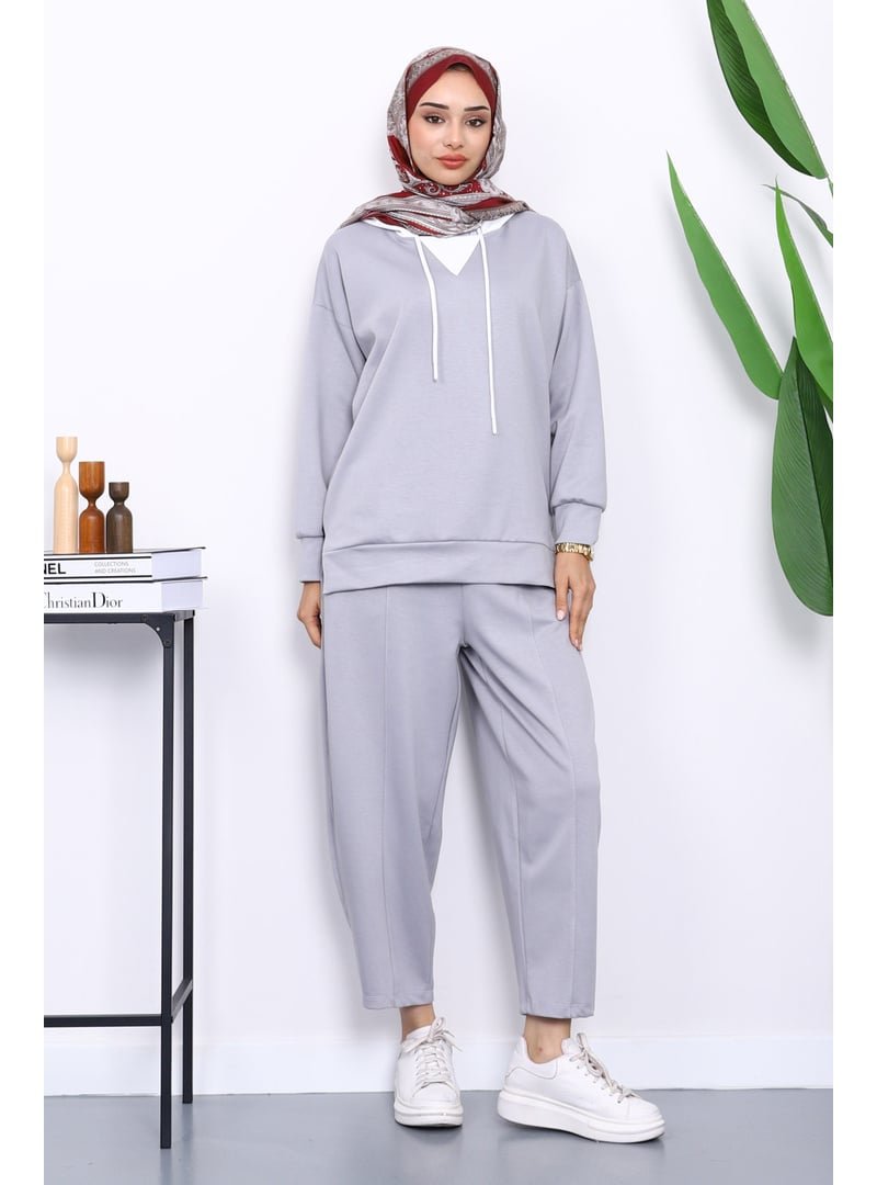İmaj Butik Gri Kapüşonlu Tunik Pantolonlu Takım İmaj Butik Gri Kapüşonlu Tunik Pantolonlu Takım