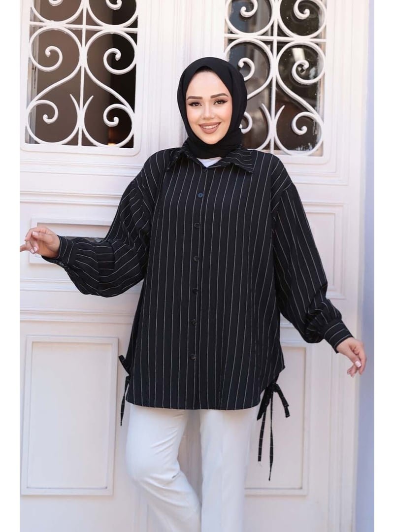 Neva Style Çizgili Siyah Gömlek 10553s