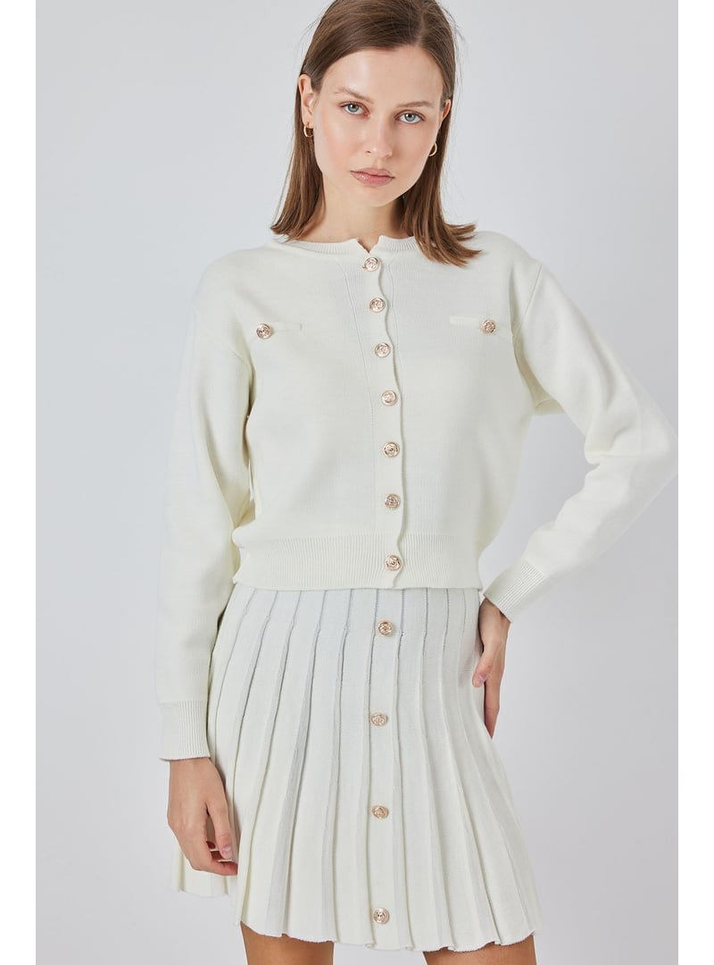 Bigdart Ekru Triko Hırka Etek İkili Takım