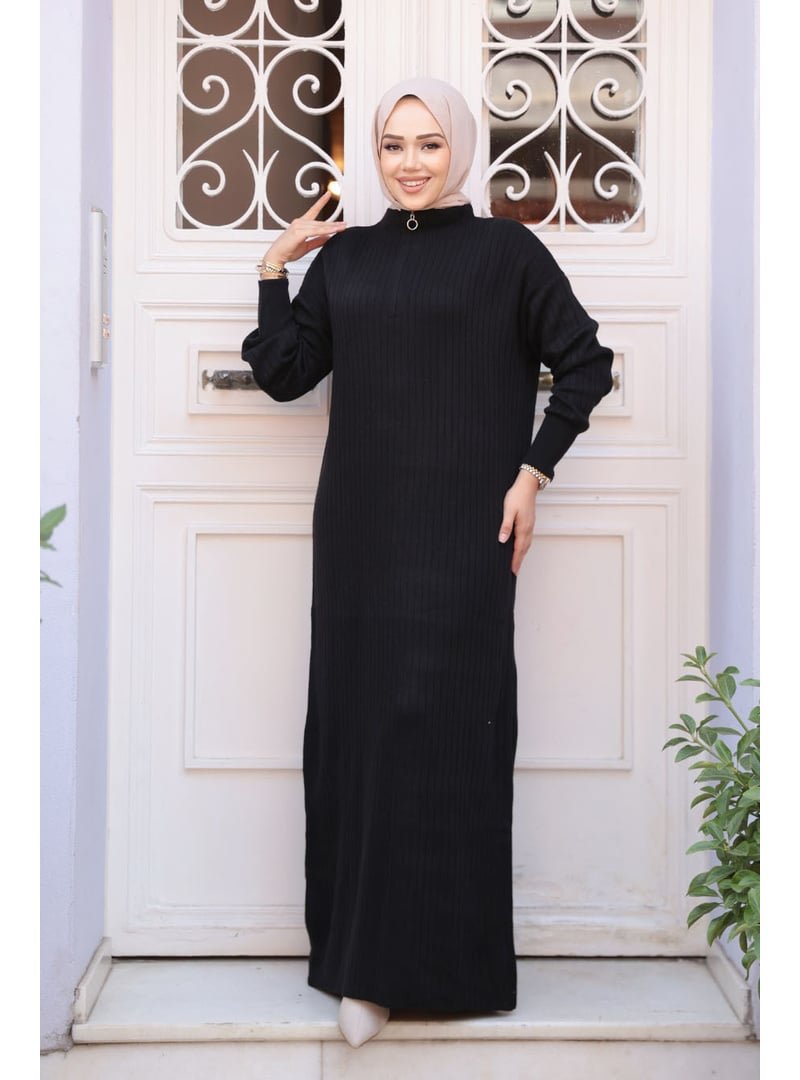 Neva Style Fitilli Siyah Triko Elbise 60481s Neva Style Fitilli Siyah Triko Elbise 60481s