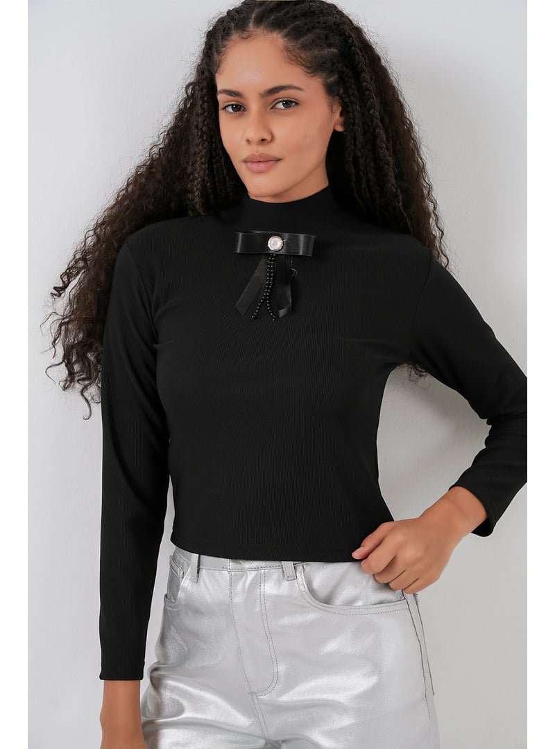 Bigdart Siyah Kurdale Detay Uzun Kollu Bluz Bigdart Siyah Kurdale Detay Uzun Kollu Bluz