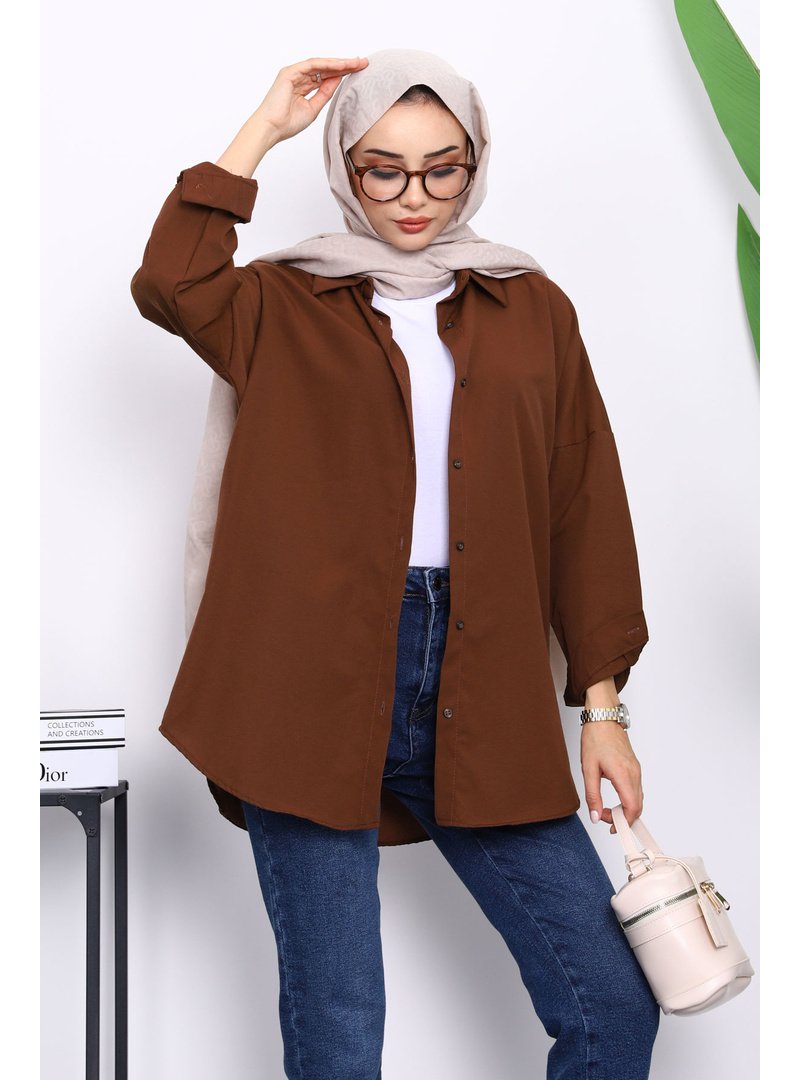 İmaj Butik Kahverengi Düğmeli Salaş Terikoton Gömlek İmaj Butik Kahverengi Düğmeli Salaş Terikoton Gömlek