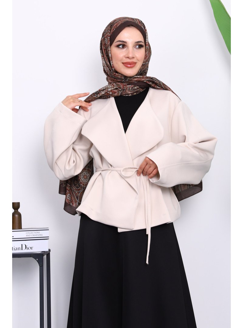 İmaj Butik Taş Şal Yaka Scuba Puf Kısa Ceket