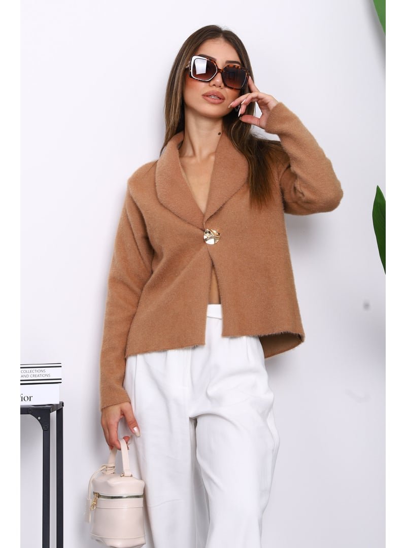 İmaj Butik Bisküvi Tek Düğmeli Angora Yumoş Hırka