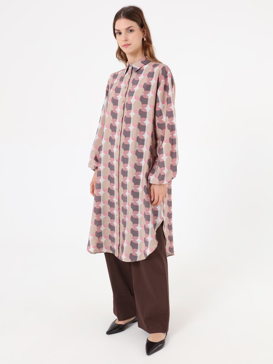 Refka Desenli Soyut Balon Kollu Uzun Tunik Refka Desenli Soyut Balon Kollu Uzun Tunik