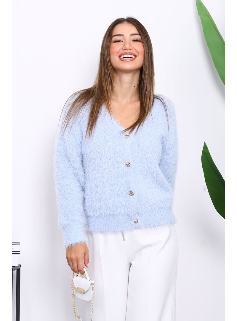 İmaj Butik Bebe Mavi Düğmeli Kısa Angora Yumoş Triko Hırka