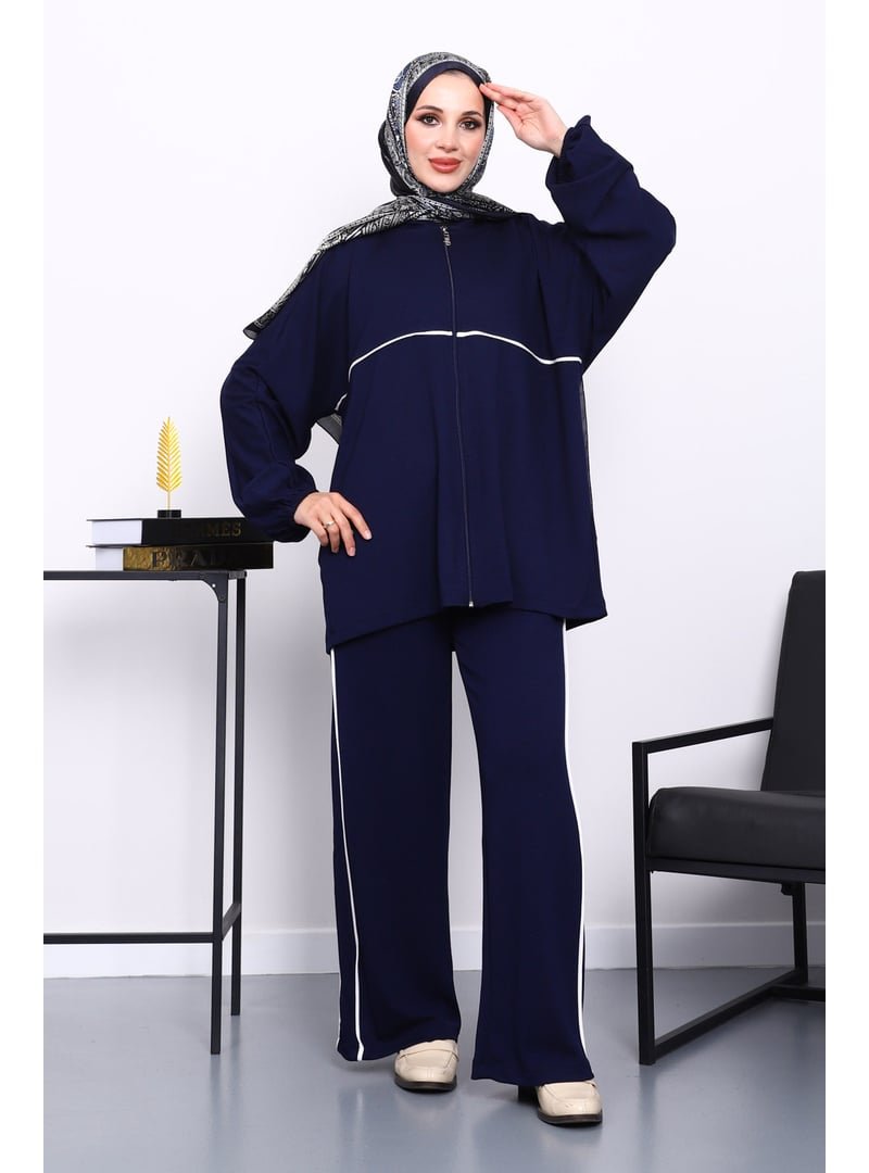 İmaj Butik Lacivert Fermuarlı Sweat Pantolonlu Modal Takım