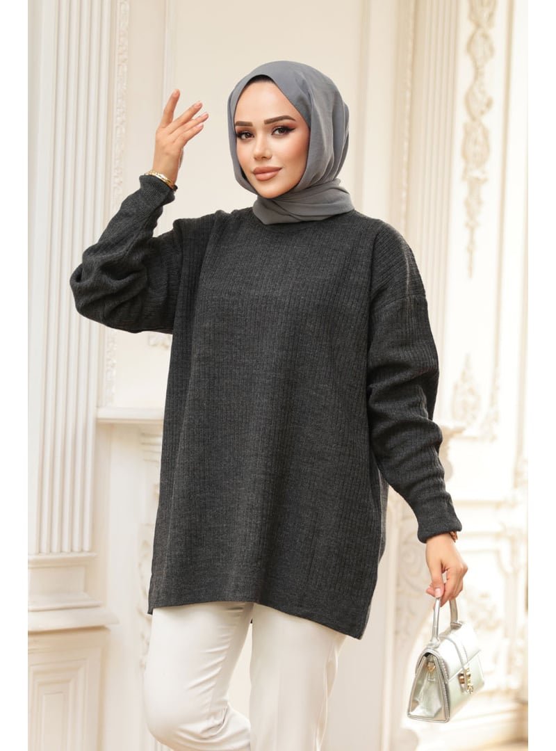 Neva Style Fitilli Antrasit Triko Kazak Tunik 29141ant Neva Style Fitilli Antrasit Triko Kazak Tunik 29141ant