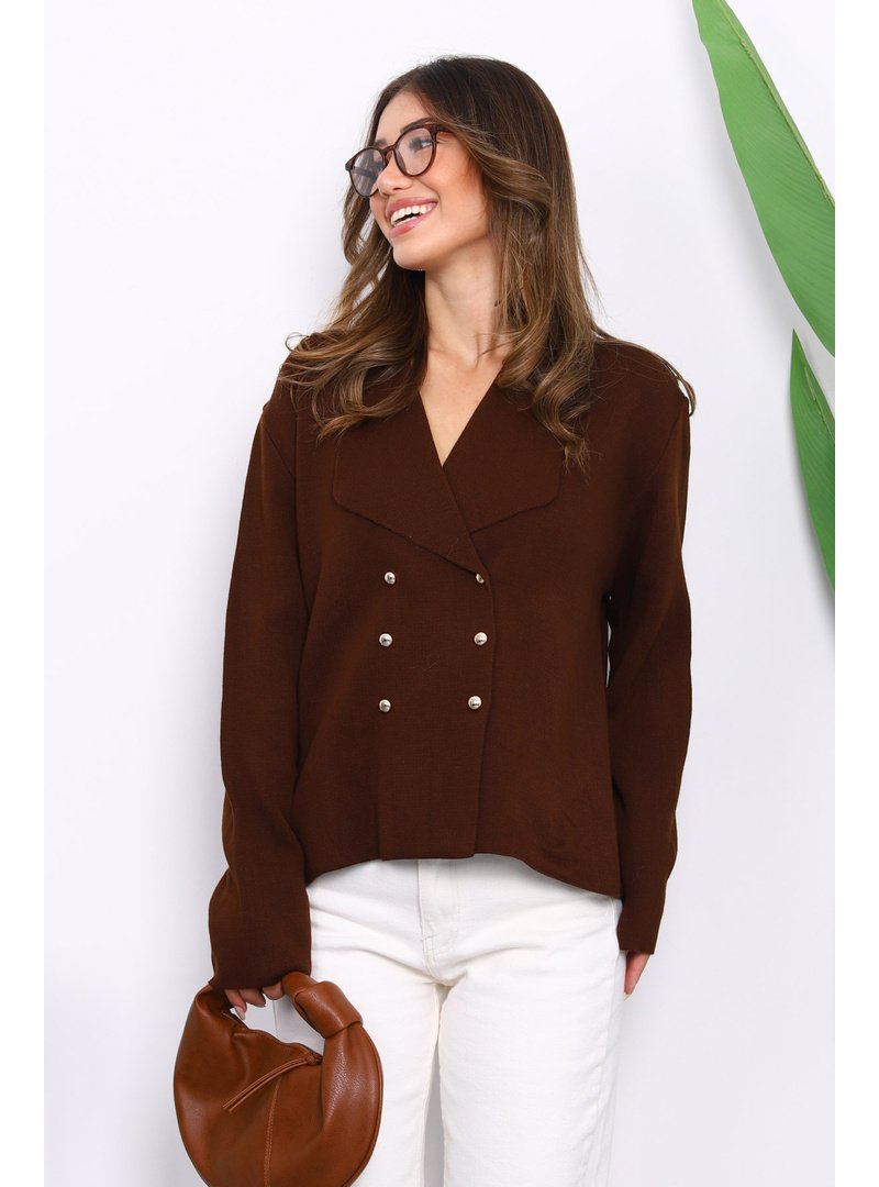 İmaj Butik Kahverengi Kruvaze Yaka Düğmeli Triko Hırka