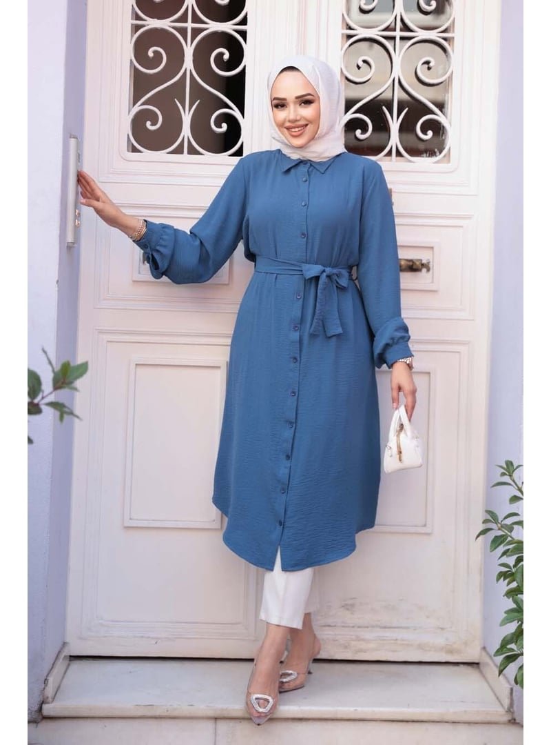Neva Style Düğmeli İndigo Mavisi Tunik 32172ım