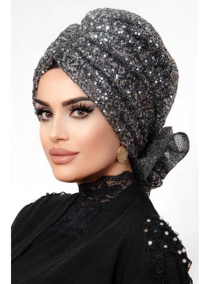 AİŞE TESETTÜR Gümüş Payet Abiye Tokalı Bone AİŞE TESETTÜR Gümüş Payet Abiye Tokalı Bone