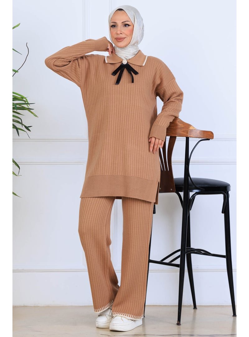 Benguen Vizon Yakası Kurdele Detay Triko Takım