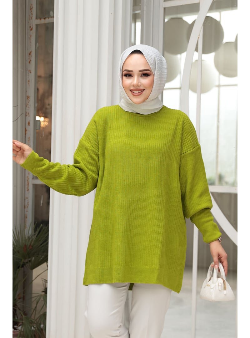 Neva Style Fitilli Yağ Yeşili Triko Kazak Tunik 29141yy