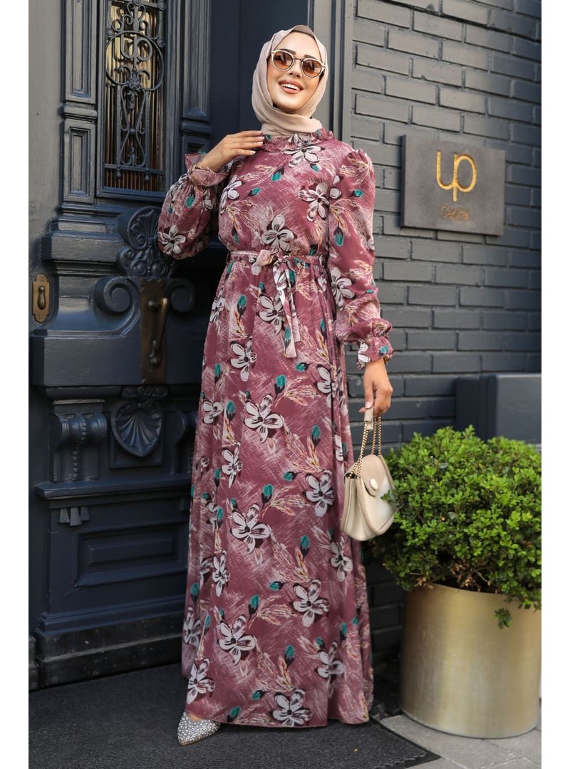 Neva Style Çiçek Desenli Gül Kurusu Elbise 29710gk Neva Style Çiçek Desenli Gül Kurusu Elbise 29710gk