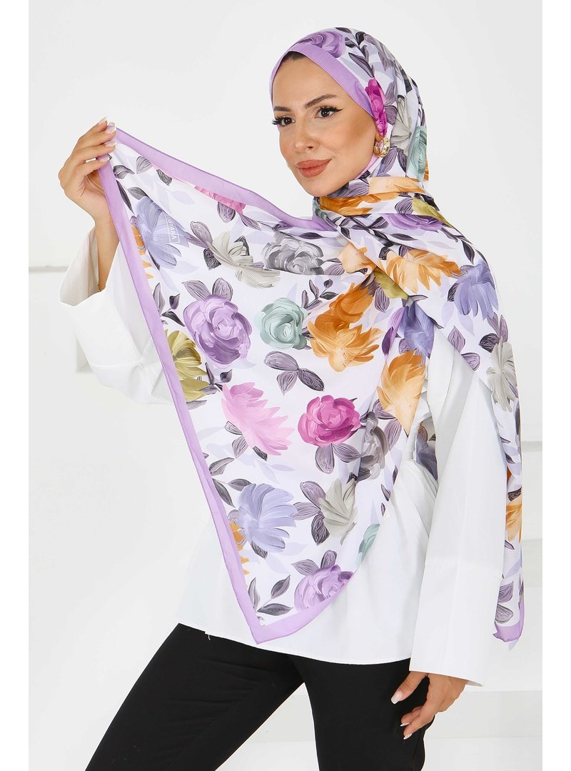 Tofisa Lila Flower Serisi Rose Lily Desenli Şal