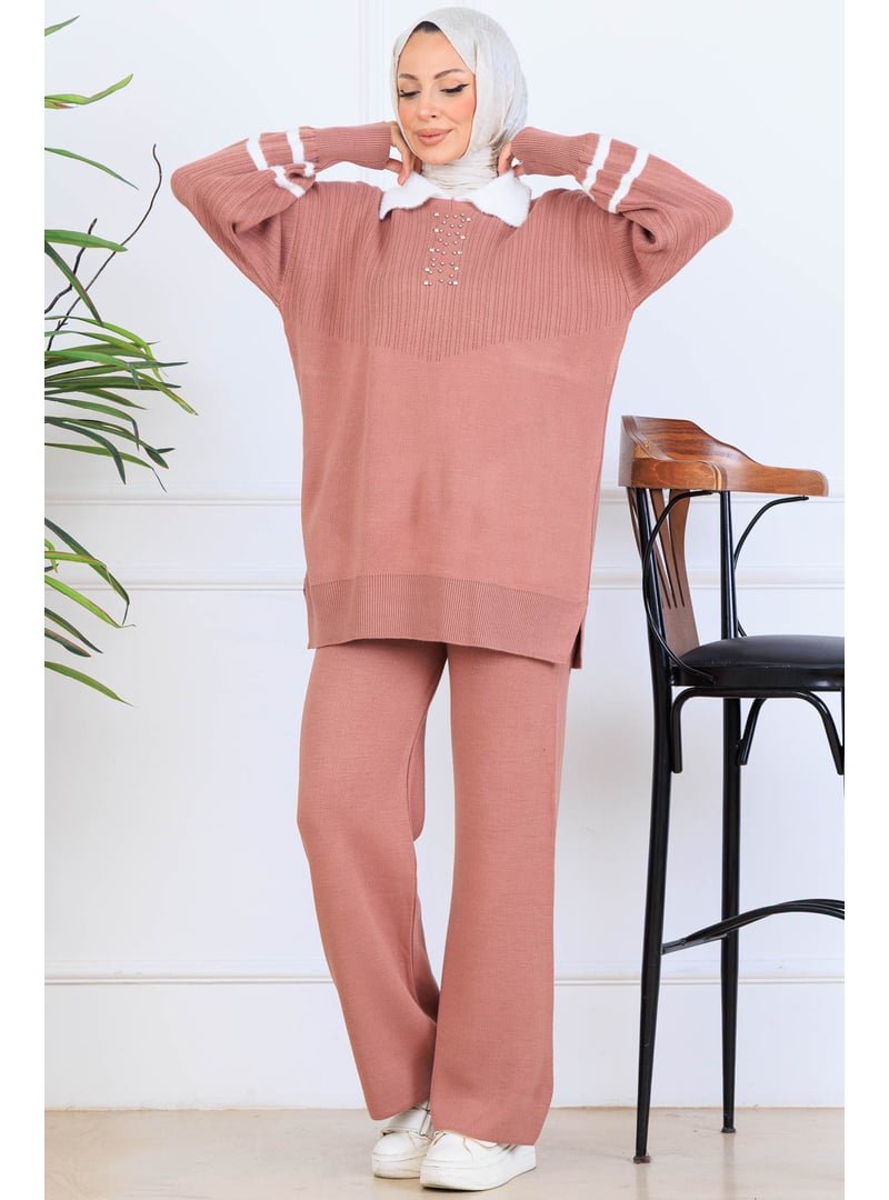 Benguen Gül Taş İşlemeli Triko Takım