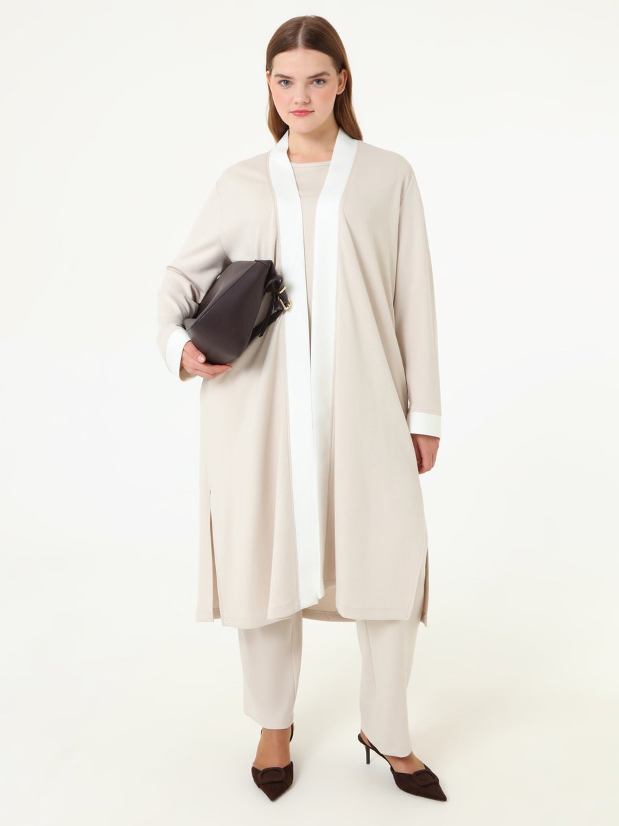 Alia Yumuşak Tuşeli Kontras Renkli Bluz & Pantolon Kimono Büyük Beden Takım Tas Ekru Alia Yumuşak Tuşeli Kontras Renkli Bluz & Pantolon Kimono Büyük Beden Takım Tas Ekru