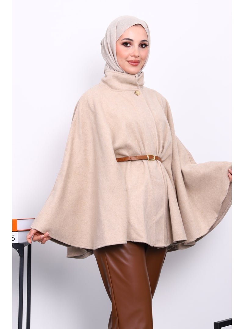 İmaj Butik Vizon Hakim Yaka Bel Kemerli Panço İmaj Butik Vizon Hakim Yaka Bel Kemerli Panço