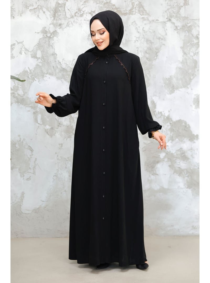 Neva Style Düğmeli Siyah Ferace 45275s