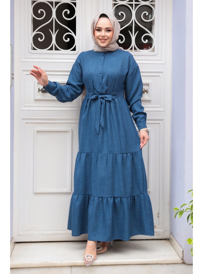 Neva Style Kat Piliseli İndigo Mavisi Elbise 61621ım Neva Style Kat Piliseli İndigo Mavisi Elbise 61621ım