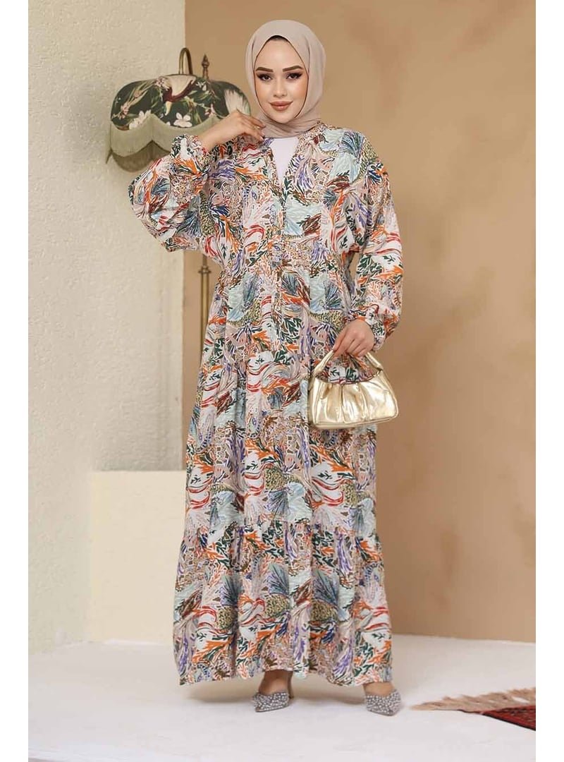 Neva Style Çiçek Desenli Turuncu Elbise 235805tr