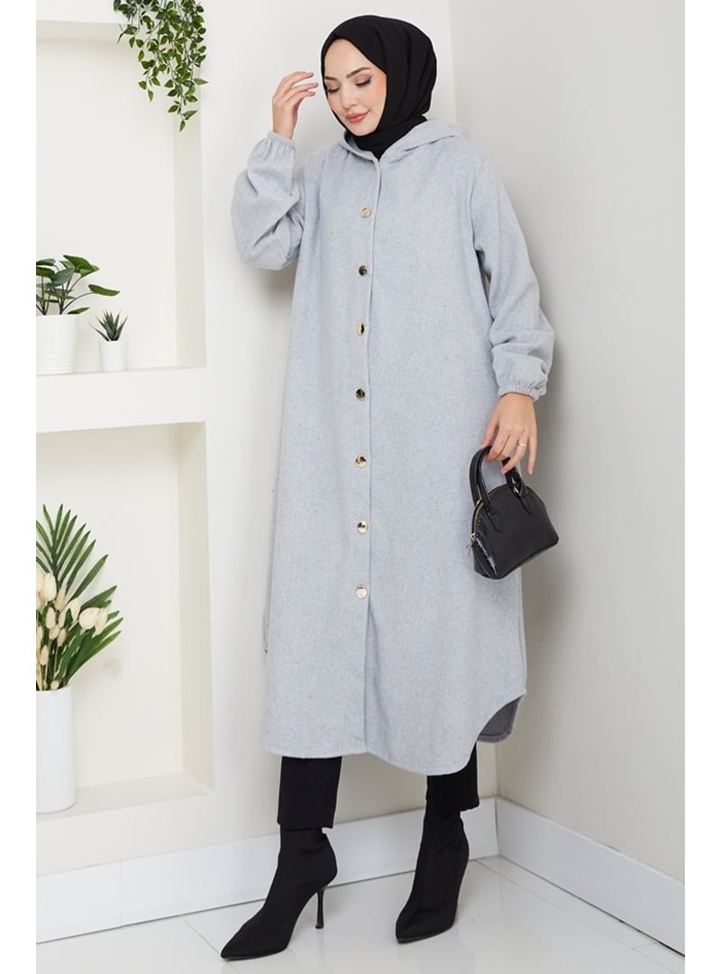 Bestenur Gri Fevza Düğmeli Kaşe Kap