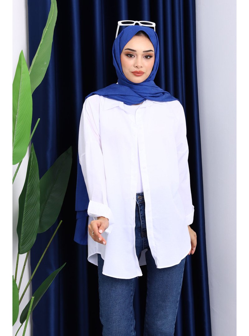 İmaj Butik Beyaz Düğmeli Salaş Terikoton Gömlek İmaj Butik Beyaz Düğmeli Salaş Terikoton Gömlek