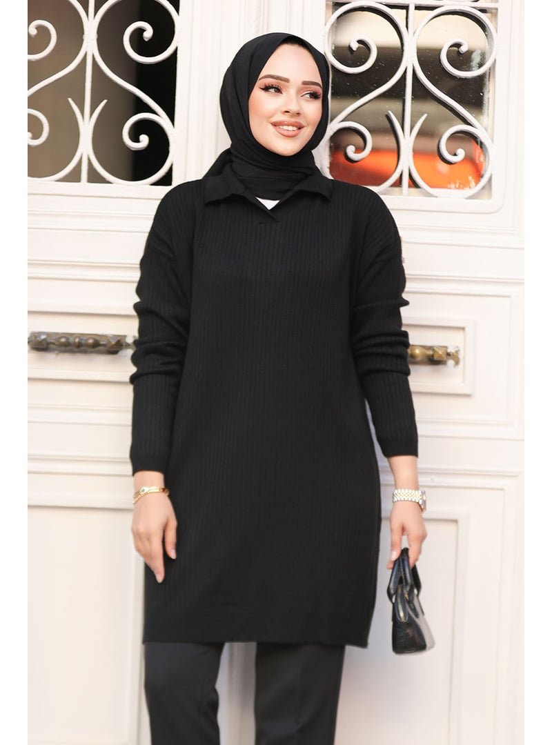 Neva Style Fitilli Siyah Triko Tunik 65903s