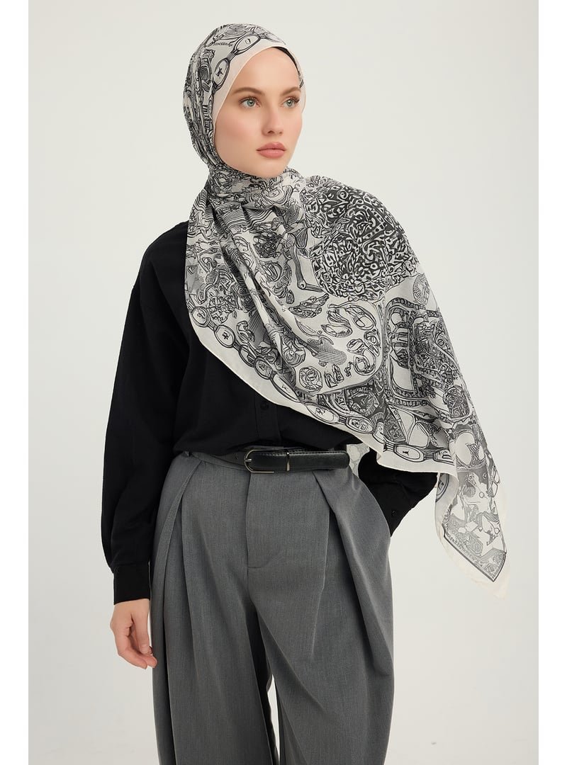 ŞALESS 70x190 Cm Sonsuz Aşk Gri Efilia Desenli Şal