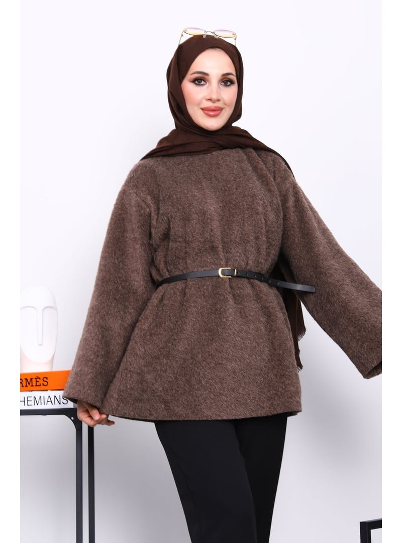 İmaj Butik Kahverengi Bel Kemerli Angora Tunik