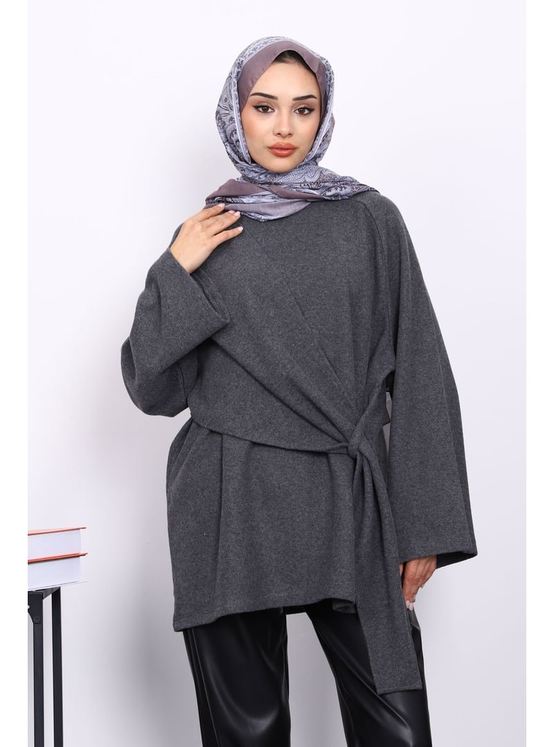 İmaj Butik Füme Yandan Şallı Fitilli Tunik İmaj Butik Füme Yandan Şallı Fitilli Tunik