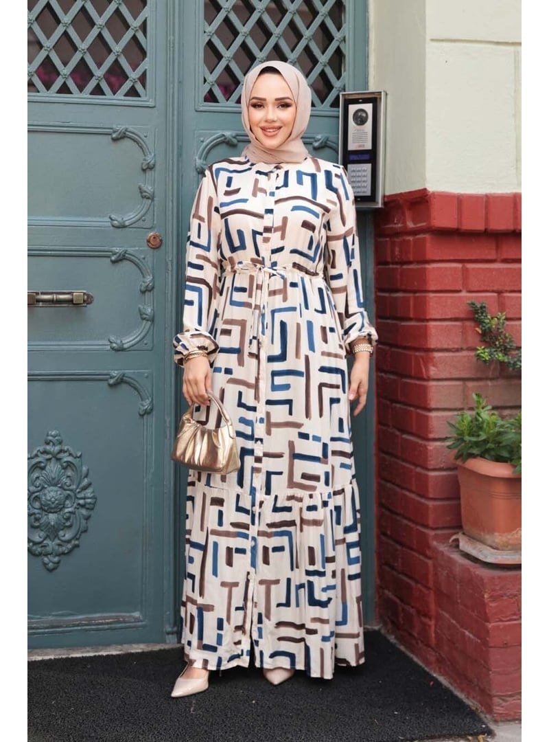 Neva Style Desenli İndigo Mavisi Elbise 50253ım Neva Style Desenli İndigo Mavisi Elbise 50253ım