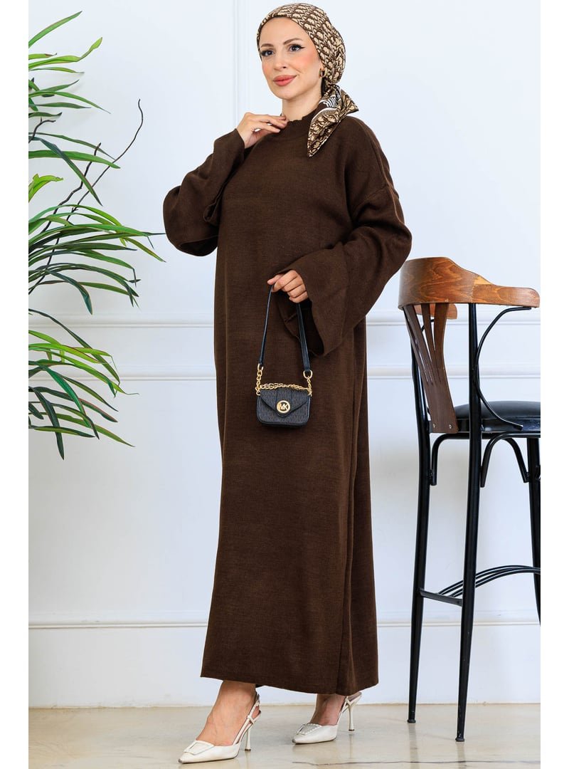 Benguen Kahverengi Uzun Triko Elbise
