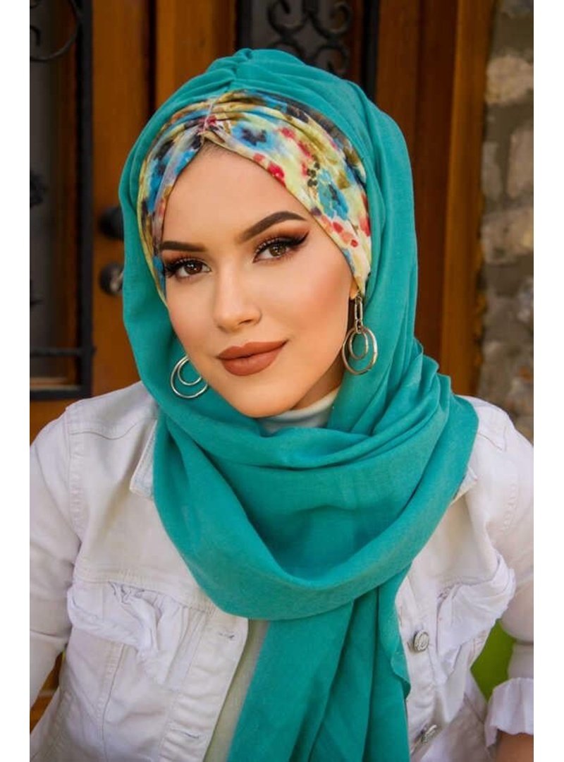 AİŞE TESETTÜR Mint Fulya Çiçek Desen Hazır Şal