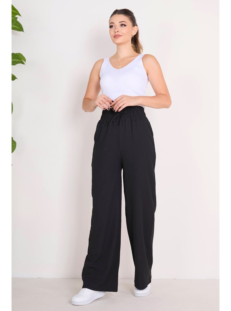 Tofisa Siyah Sıyah Beli Lastikli Pantolon