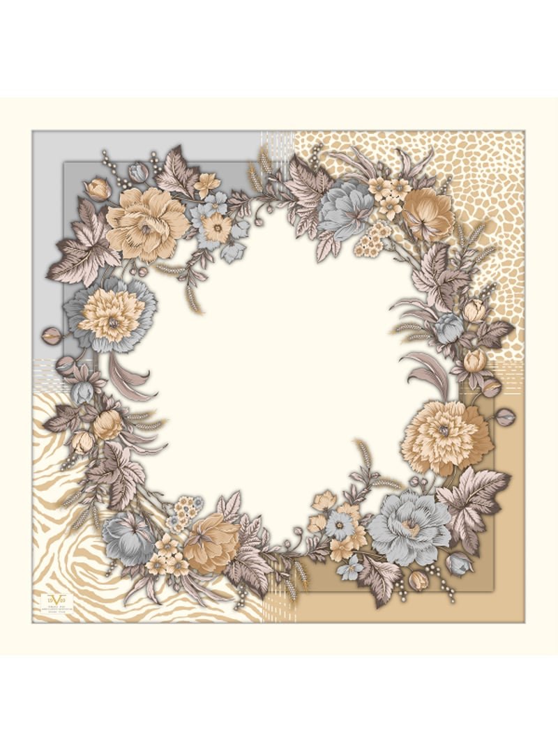 19v69 ITALIA Turkuaz Desenli İtalyan Şifon Seri Eşarp Askısı İle Birlikte 110x110 Cm