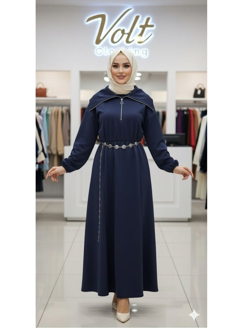 Volt Clothing Lacivert Kemer Aksesuar Detaylı Elbise