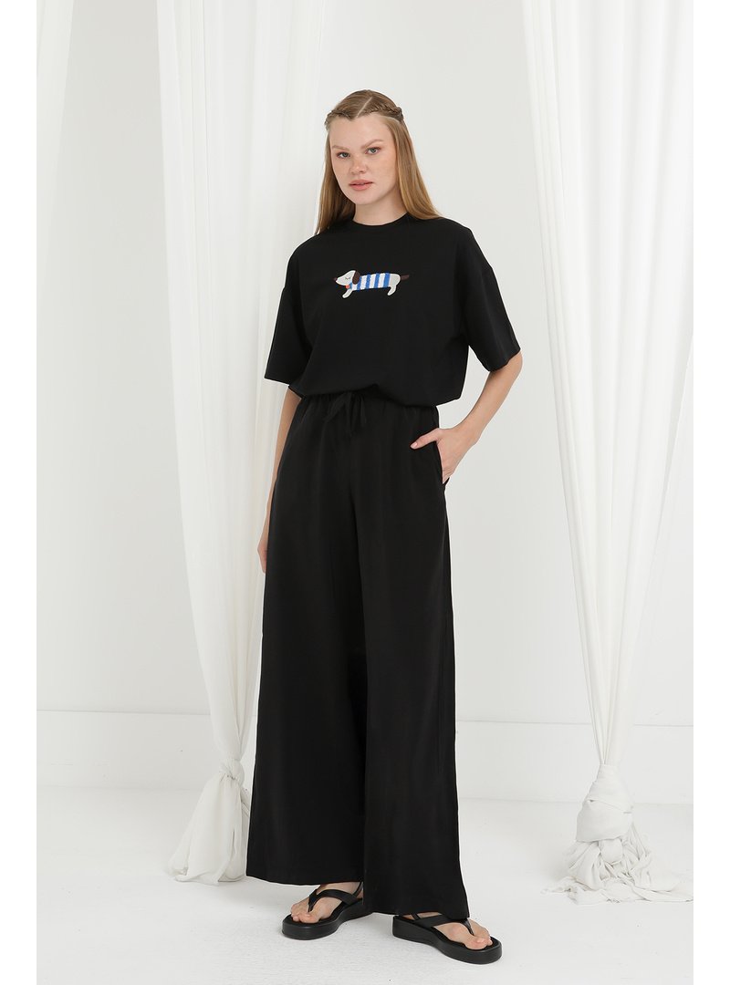 Podyumplus 20646pnt Beli Lastikli Bağlamalı Bol Pantolon