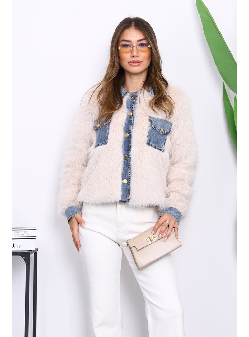 İmaj Butik Bej Kot Detaylı Cepli Kürk Ceket