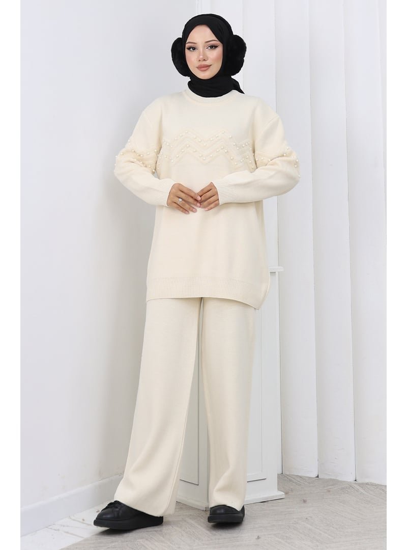 Benguen Taş Rengi Zikzak Boncuklu Takım