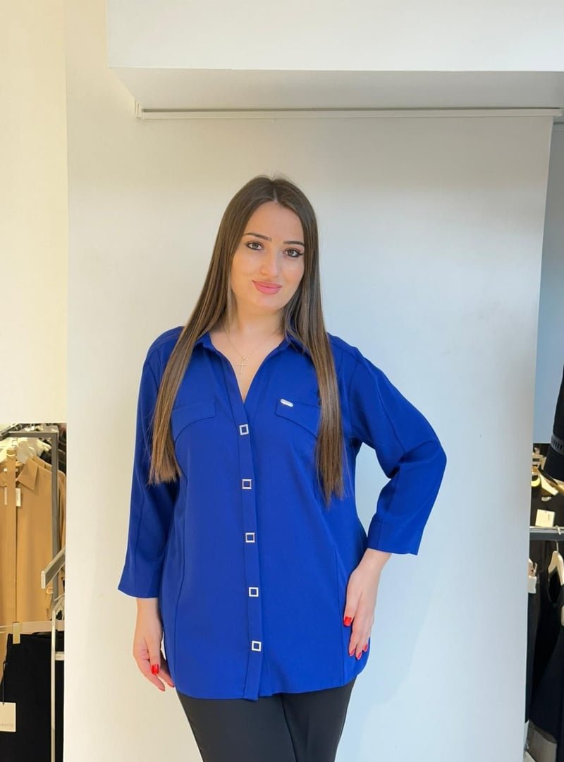 De White`s Büyük Beden Cep Ve Kollar Detaylı Bluz Saks