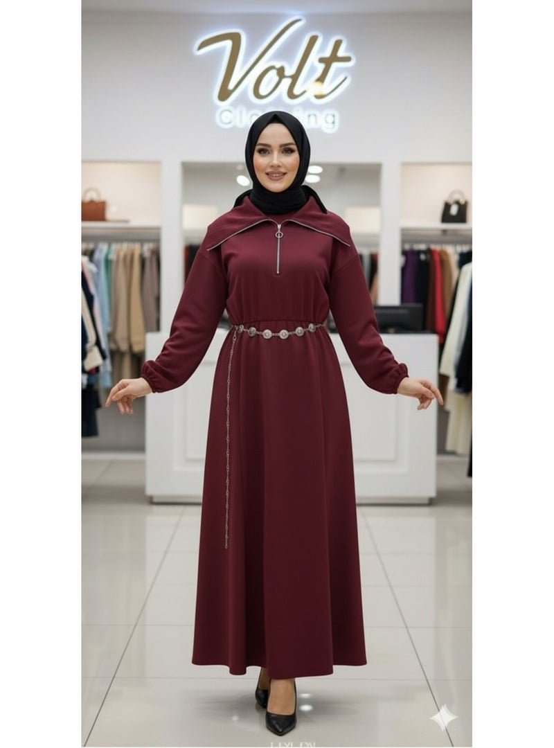 Volt Clothing Bordo Kemer Aksesuar Detaylı Elbise