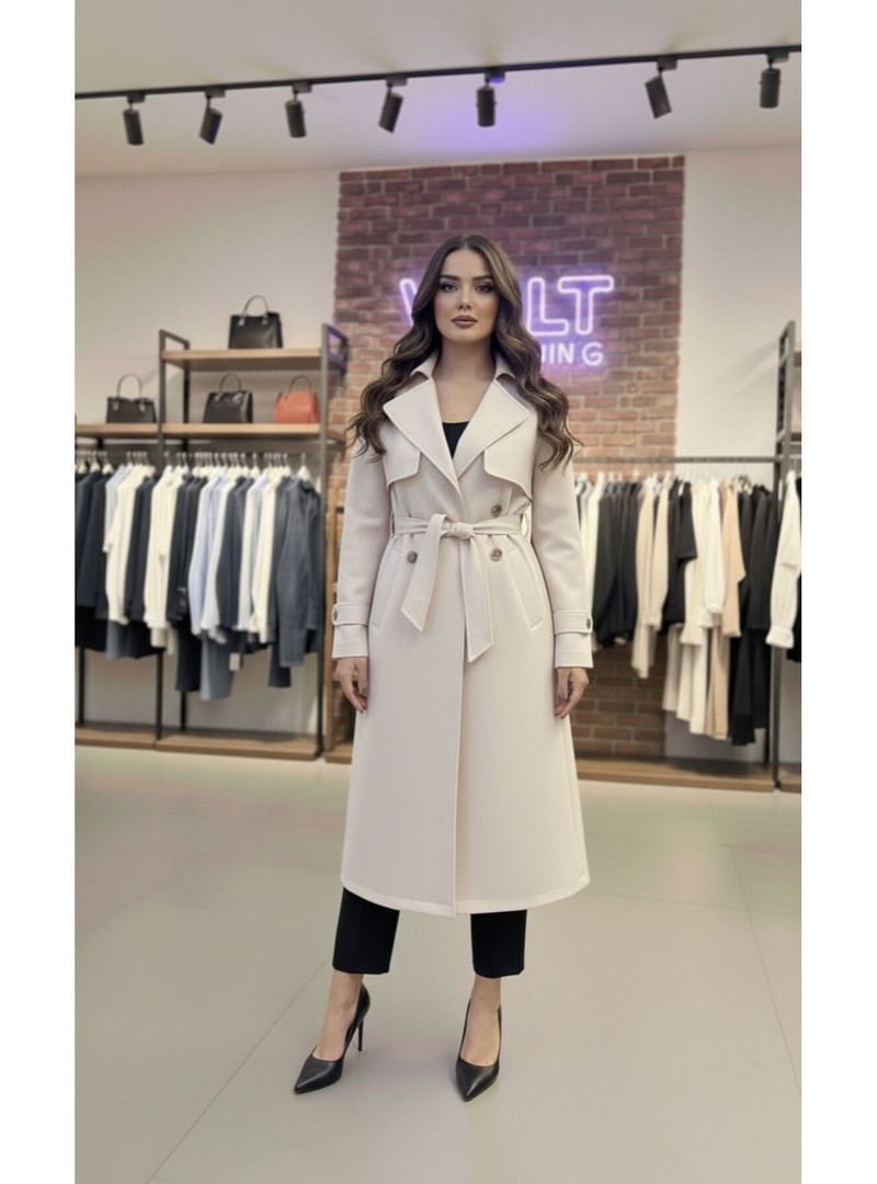 Volt Clothing Ekru Kruvaze Kuşaklı Trençkot