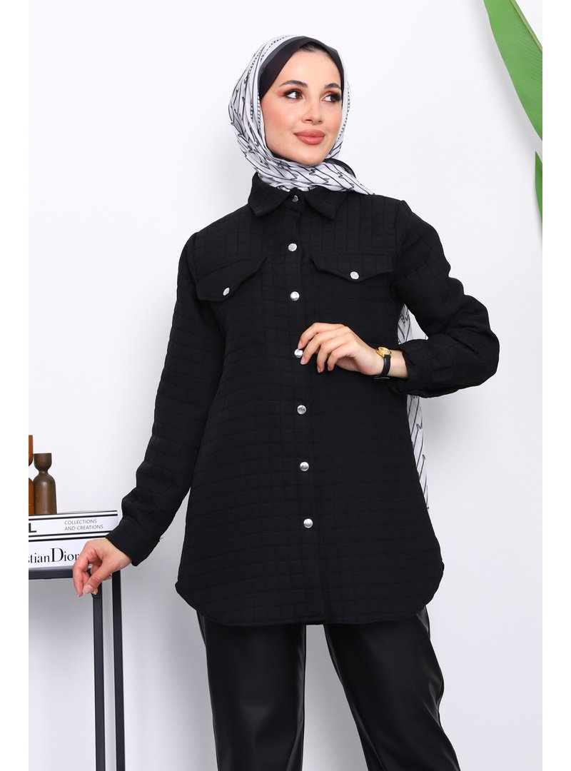 İmaj Butik Siyah Kapitone Çıtçıtlı Cepli Ceket