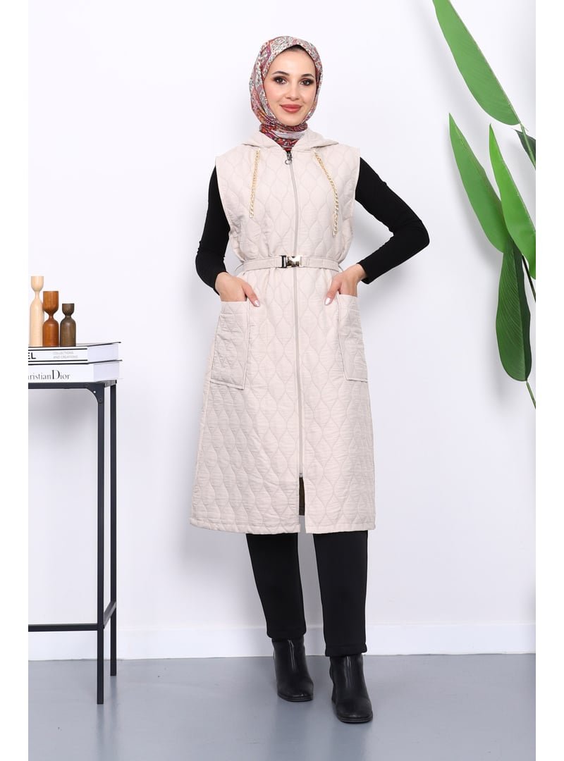 İmaj Butik Taş Kapüşonlu Kemerli Kapitone Yelek İmaj Butik Taş Kapüşonlu Kemerli Kapitone Yelek