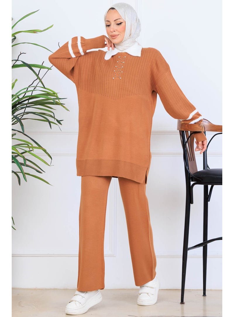 Benguen Taba Taş İşlemeli Triko Takım