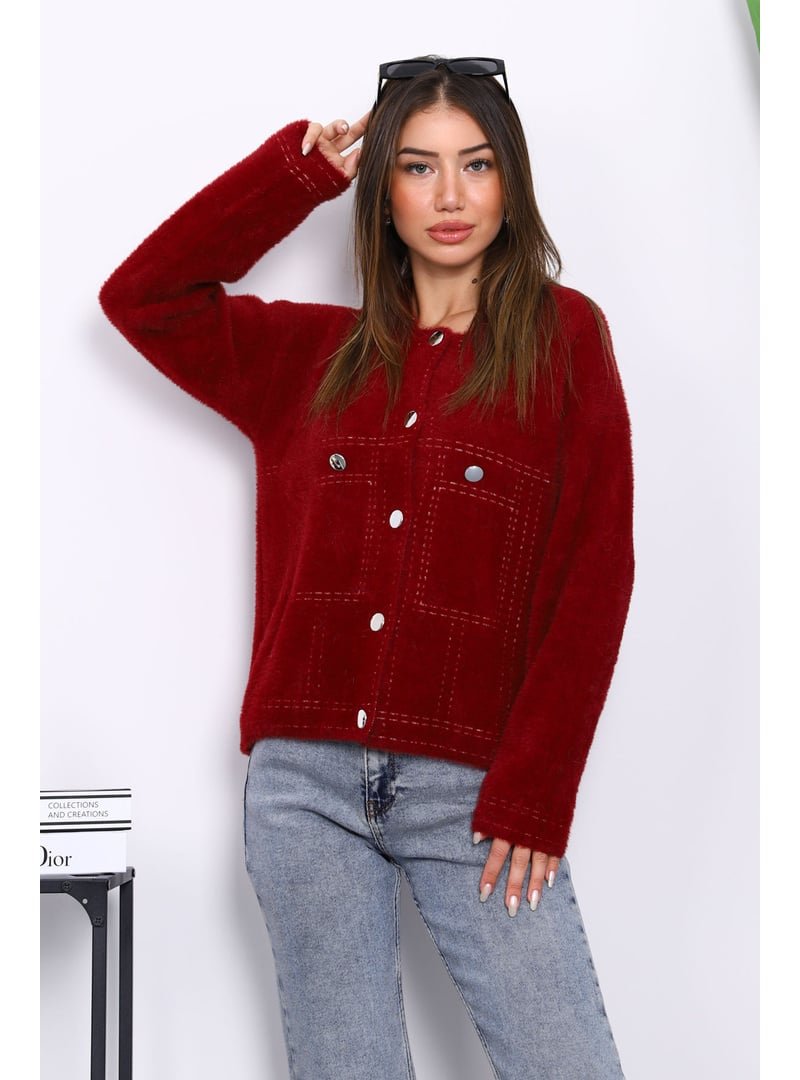 İmaj Butik Bordo Angora Yumoş Triko Hırka