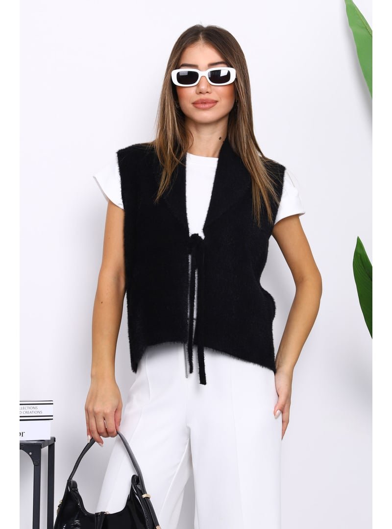 İmaj Butik Siyah Ön Bağlamalı Kısa Angora Yumoş Yelek İmaj Butik Siyah Ön Bağlamalı Kısa Angora Yumoş Yelek